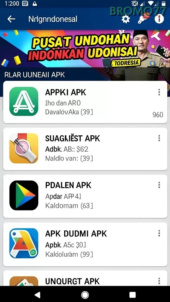Cuplikan layar menu unduhan bromo77 untuk perangkat Android